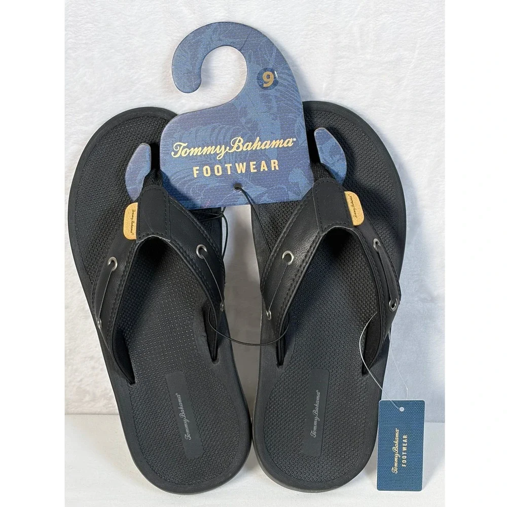 Tommy Bahama TBF Coast Men Black Flip Flop Sandals Size 9 NEW
